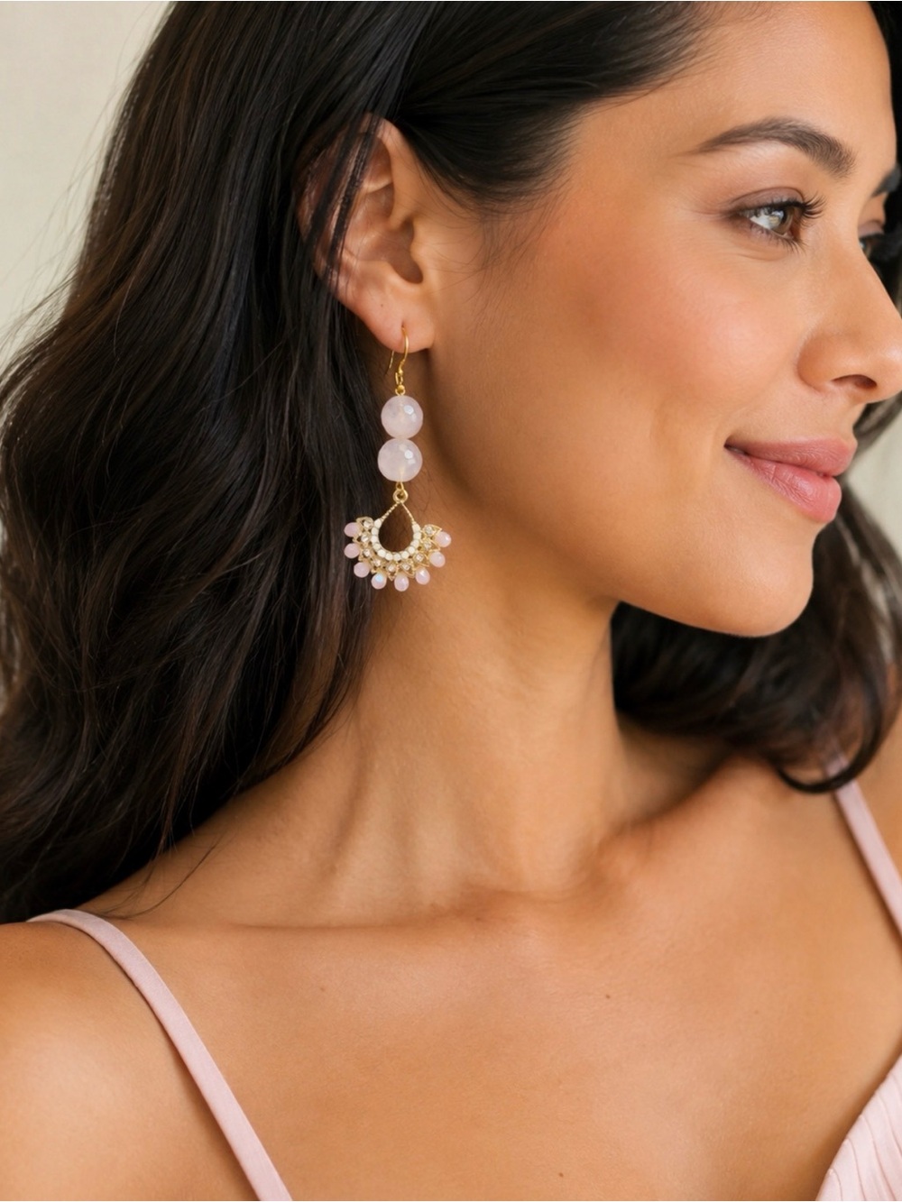 Rose Quartz Dangle Earrings 2.5”